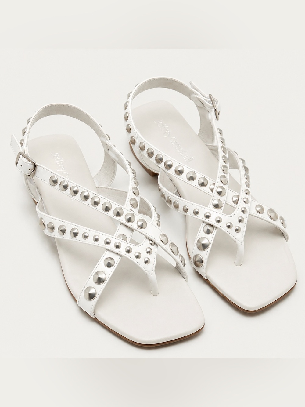 NWT Jeffrey Campbell Xanthe White Silver Studded Thong Slingback Sandals Sz 6/37